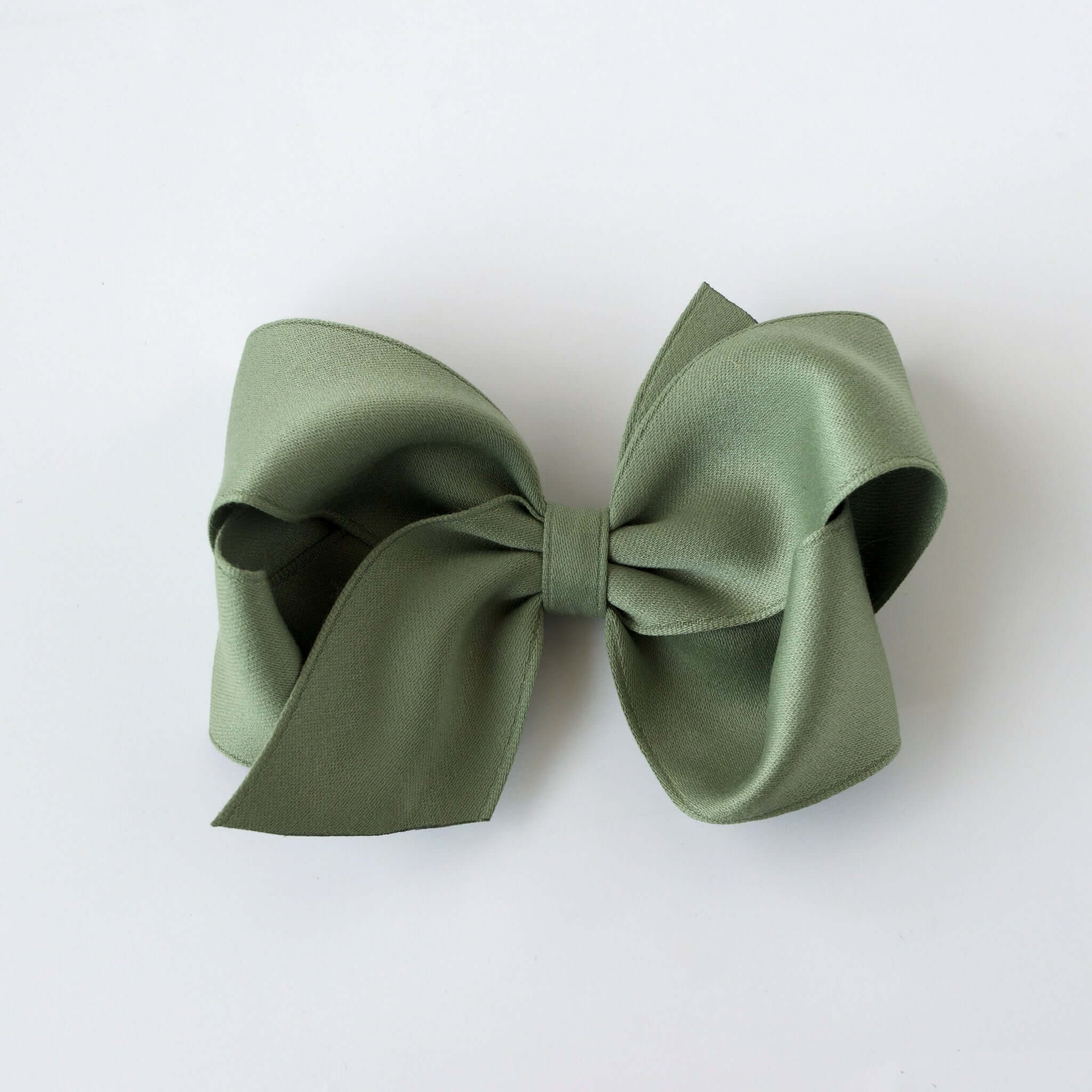 Sustainable recycled polyester 4 inch matte satin hair bow for toddlers to girls in olive