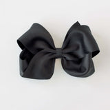 Sustainable recycled polyester 5 inch matte satin hair bow for toddlers to girls in black