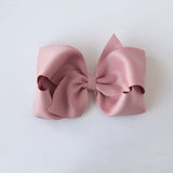 Sustainable recycled polyester 5 inch matte satin hair bow for toddlers to girls in dusty rose