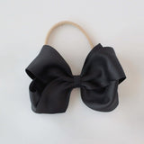 Sustainable recycled polyester matte satin bow headband for newborn to girls in black