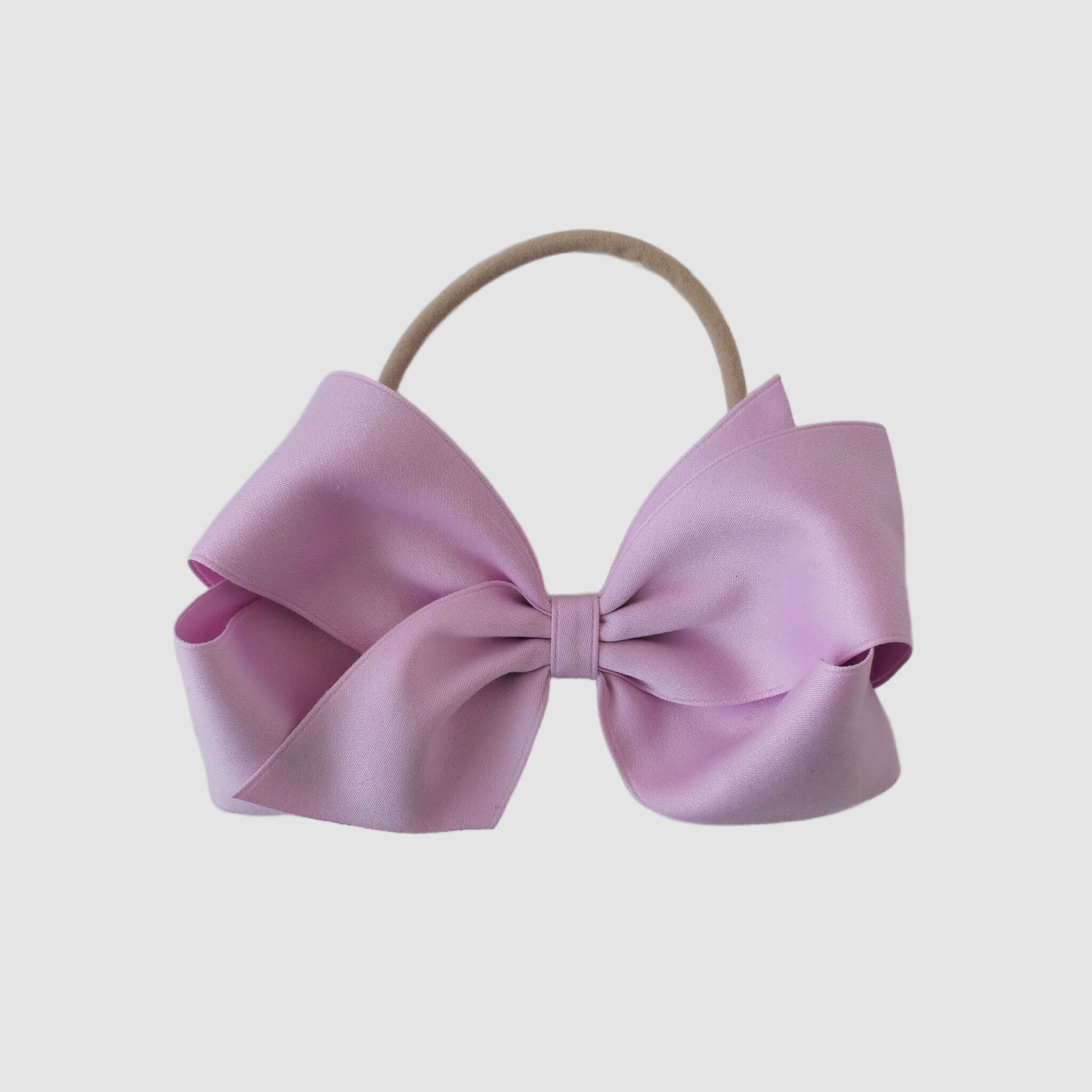 Sustainable recycled polyester matte satin bow headband for newborn to girls in lavender