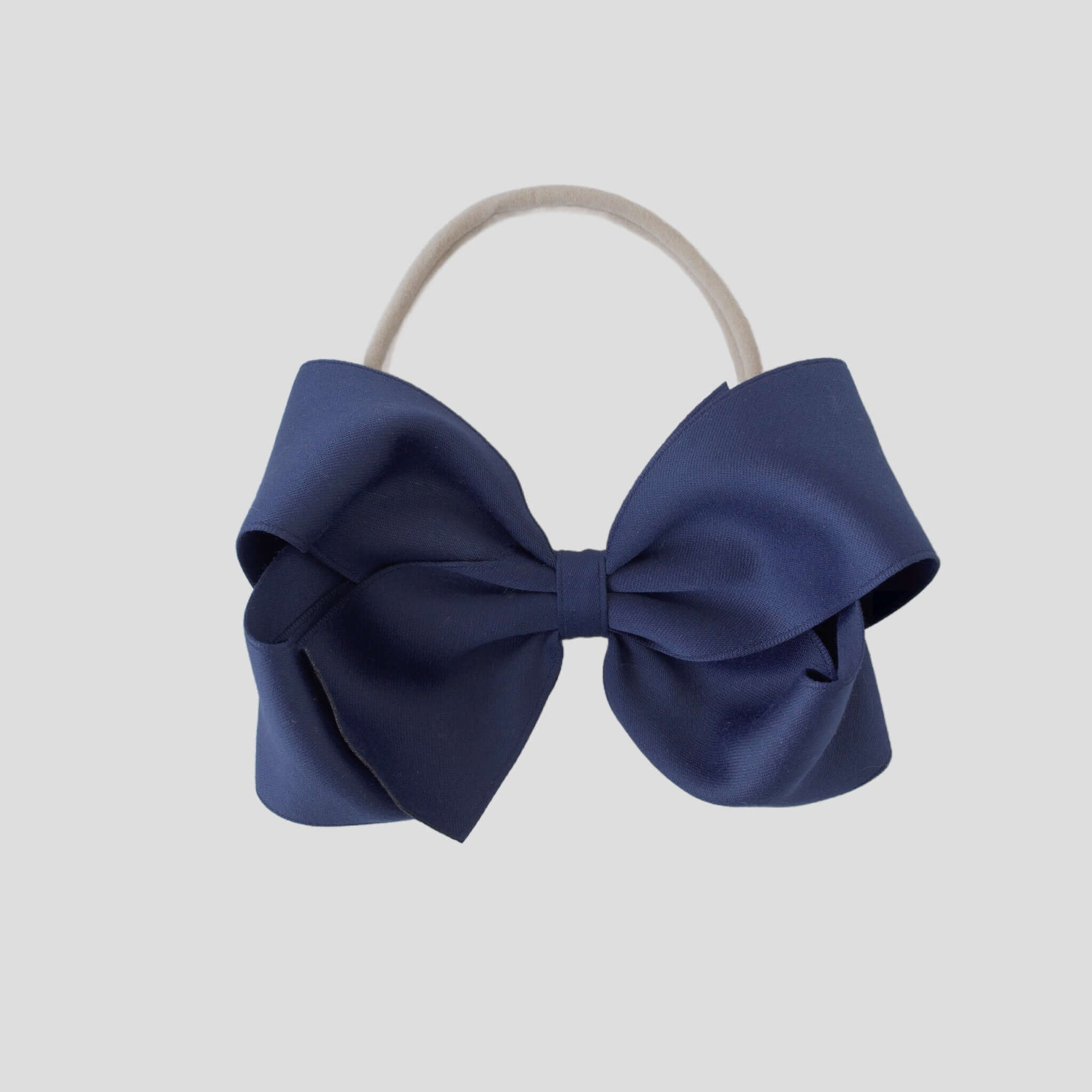 Sustainable recycled polyester matte satin bow headband for newborn to girls in navy