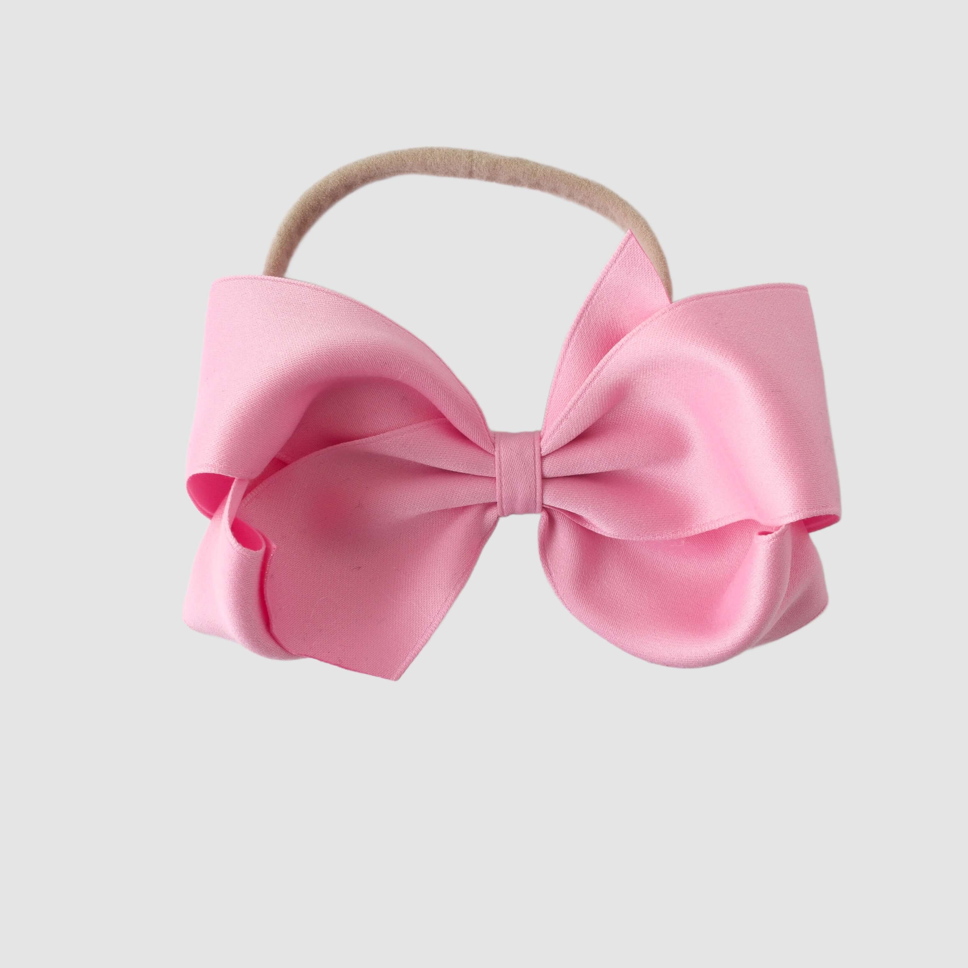 Sustainable recycled polyester matte satin bow headband for newborn to girls in pink