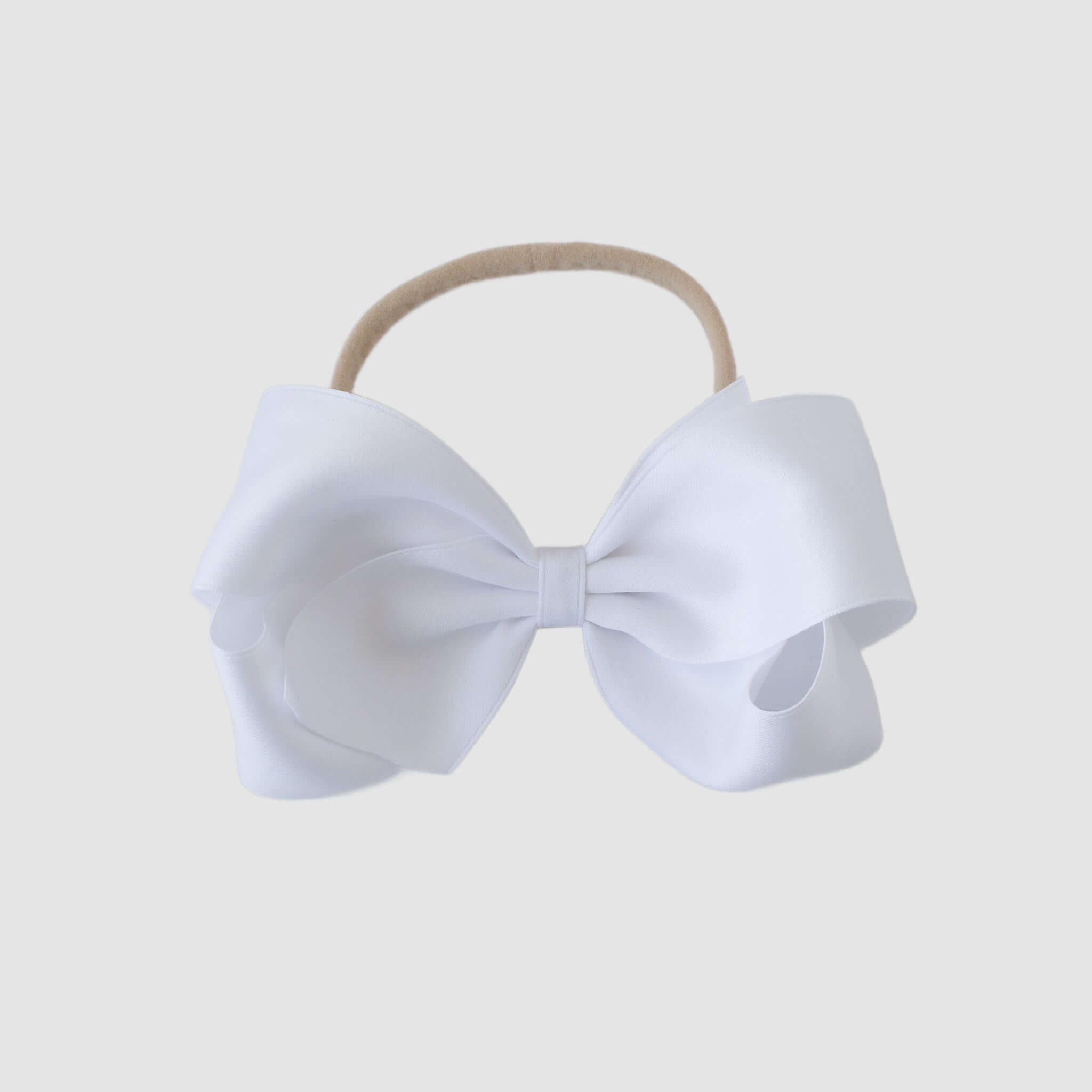 Sustainable recycled polyester matte satin bow headband for newborn to girls in white