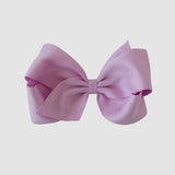 Sustainable recycled polyester 5 inch matte satin hair bow for toddlers to girls in lavender