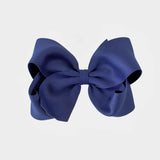 Sustainable recycled polyester 5 inch matte satin hair bow for toddlers to girls in navy