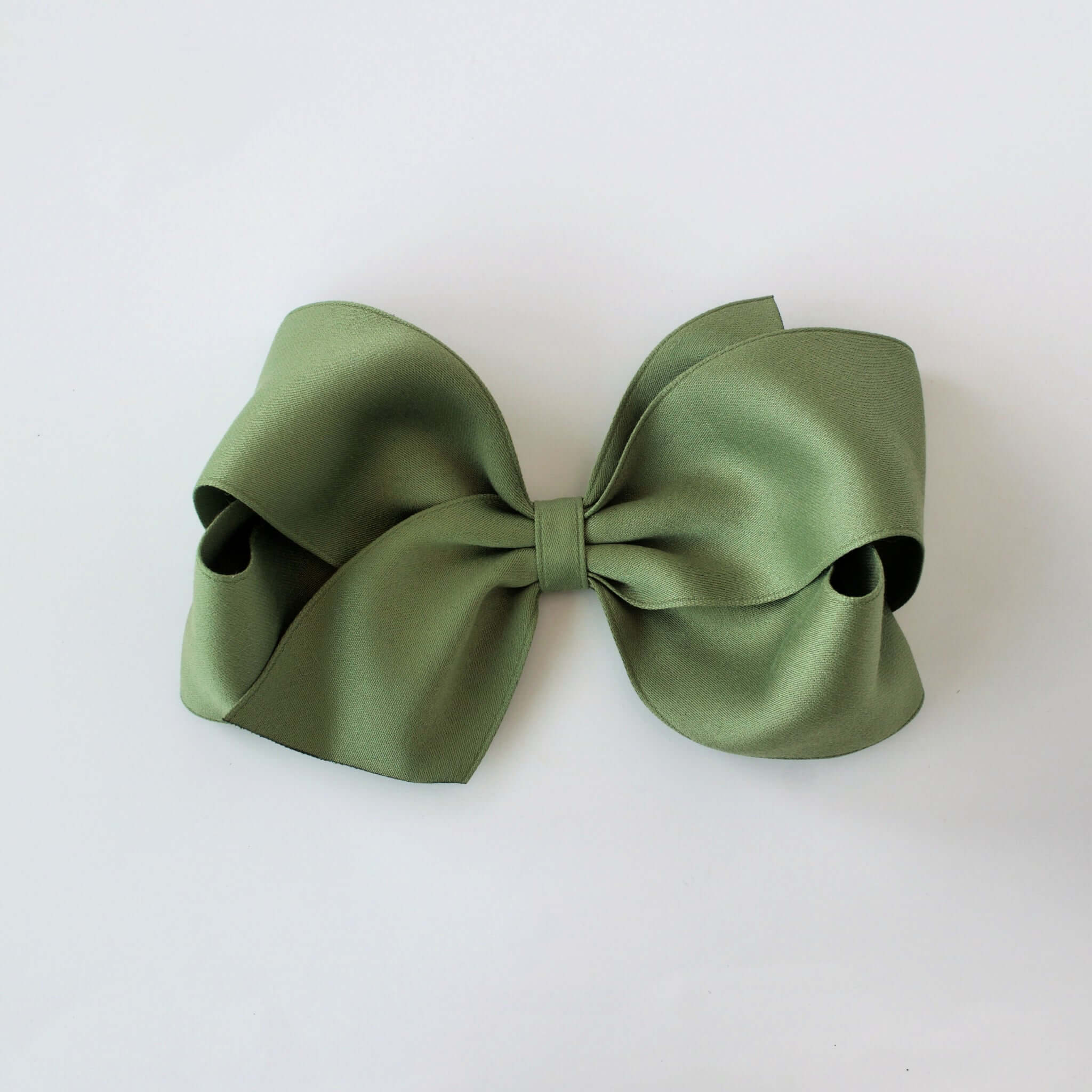 Sustainable recycled polyester 5 inch matte satin hair bow for toddlers to girls in olive