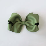 Sustainable recycled polyester 5 inch matte satin hair bow for toddlers to girls in olive