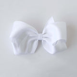 Sustainable recycled polyester 5 inch matte satin hair bow for toddlers to girls in white