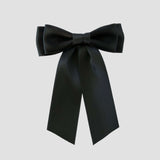 Mia Satin Hair Bow in black on a white background
