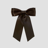 Mia Satin Hair Bow in Brown on a white background