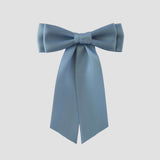 Mia Satin Hair Bow in French Blue on a white background
