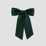 Mia Satin Hair Bow in Hunter green bow on a white background