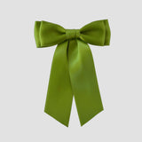 Mia Satin Hair Bow in Leaf Green on a white background