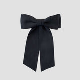 Mia Matte Satin Bow in black, handmade from eco-friendly recycled satin, perfect for young girls, toddlers, and women.