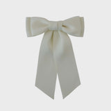Mia Matte Satin Bow in ivory, handmade with recycled satin ribbon, perfect for young girls, toddlers, and women with short hair.