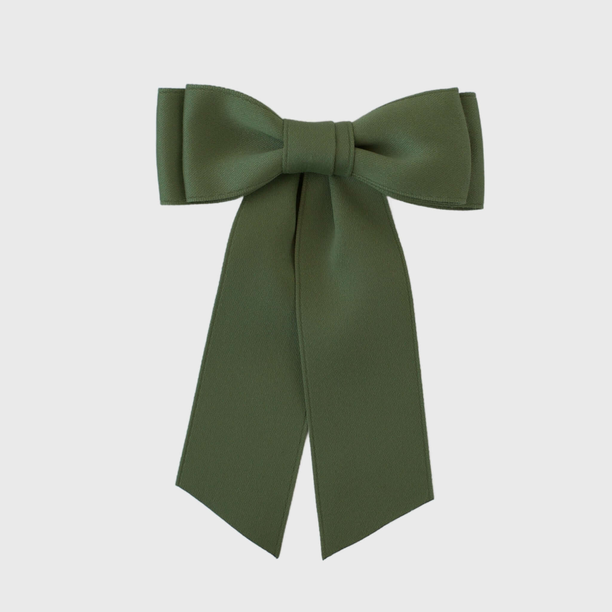 Mia Matte Satin Bow in olive green, handmade with sustainable recycled satin, perfect for young girls and women.