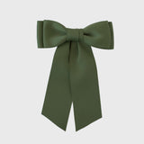 Mia Matte Satin Bow in olive green, handmade with sustainable recycled satin, perfect for young girls and women.