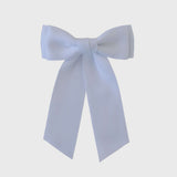 Mia Matte Satin Bow in white, handcrafted with sustainable recycled satin ribbon, perfect for young girls and women.