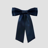 Mia Satin Hair Bow in Navy Blue on a white background