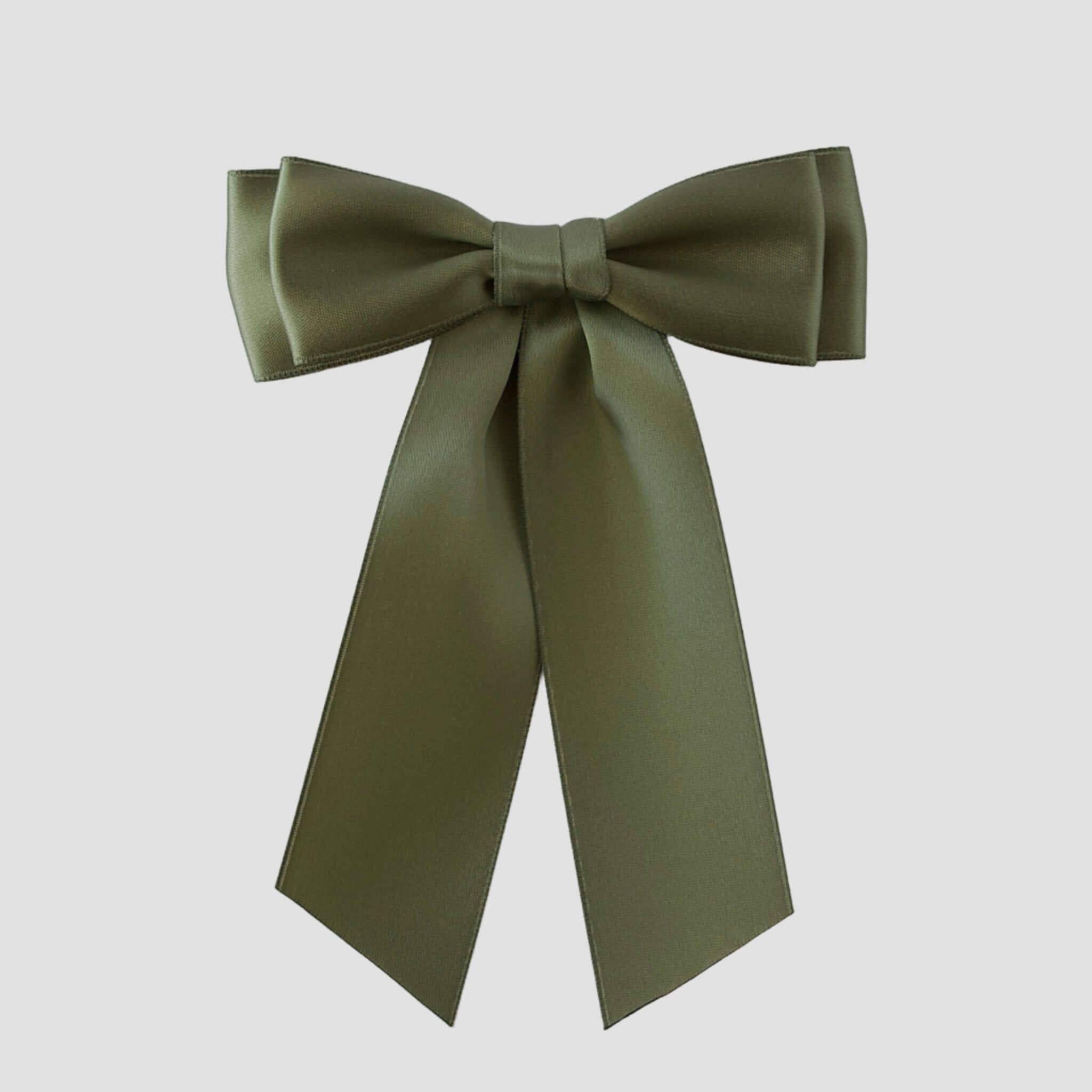 Mia Satin Hair Bow in Olive Green on a white background