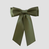 Mia Satin Hair Bow in Olive Green on a white background