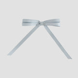 Silver grosgrain ribbon bow on a white background