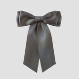 Mia Satin Hair Bow in Pewter Grey on a white background
