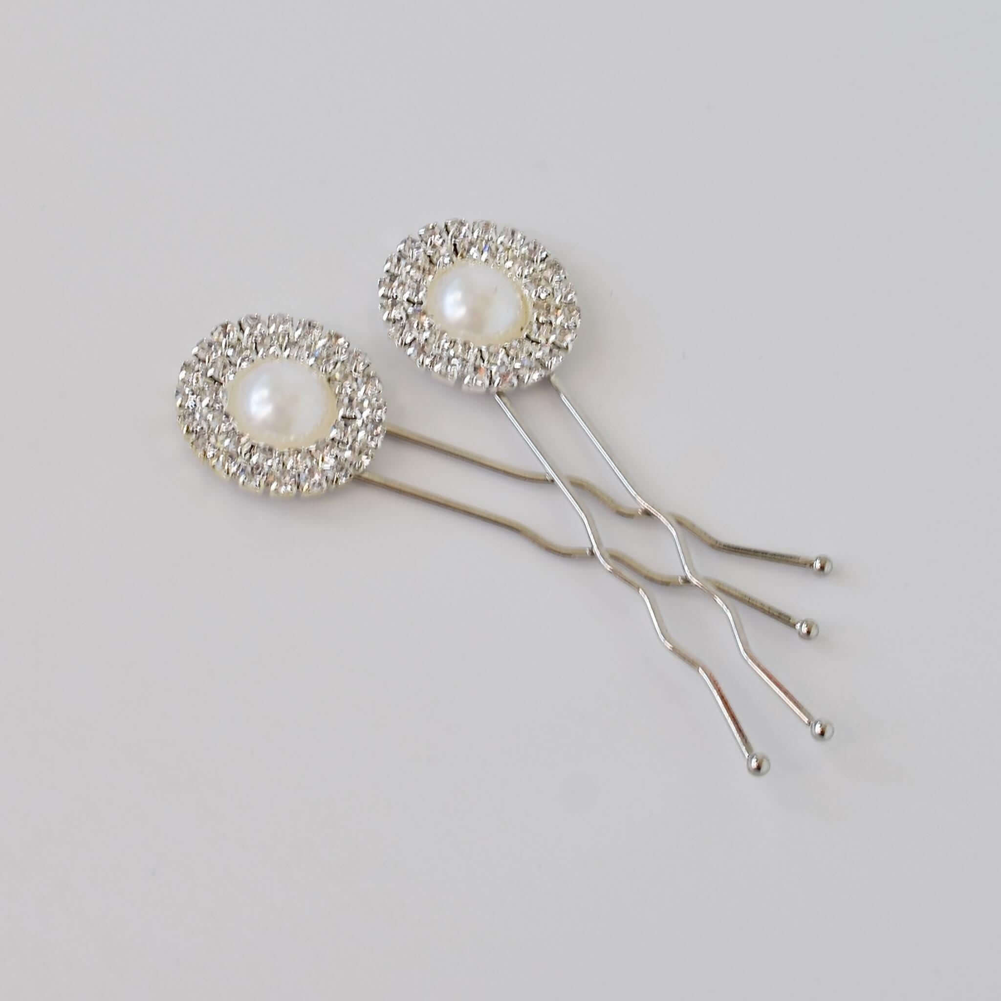 Pearl and Rhinestone Silver Hair Pin Set