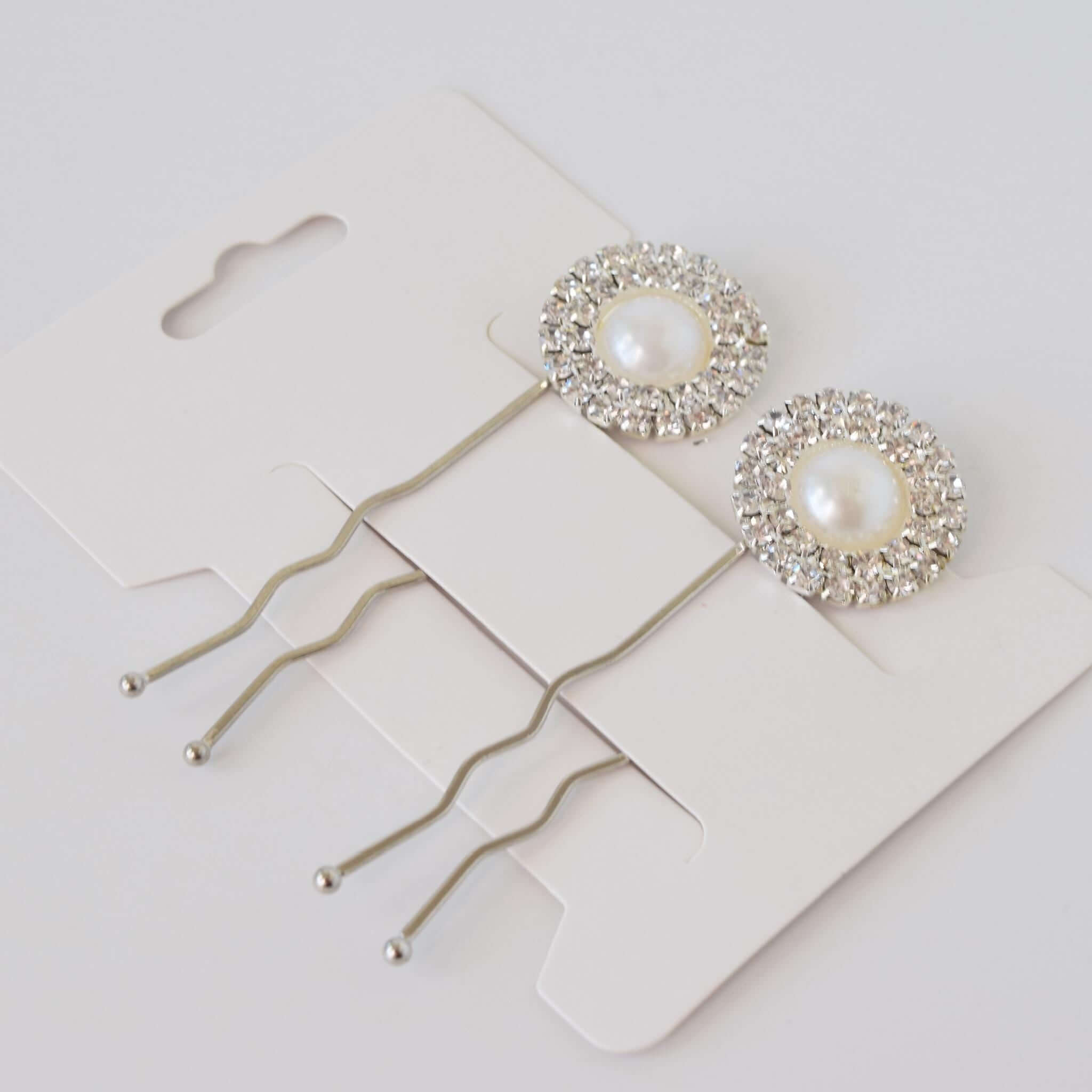 Pearl and Rhinestone Silver Hair Pin Set