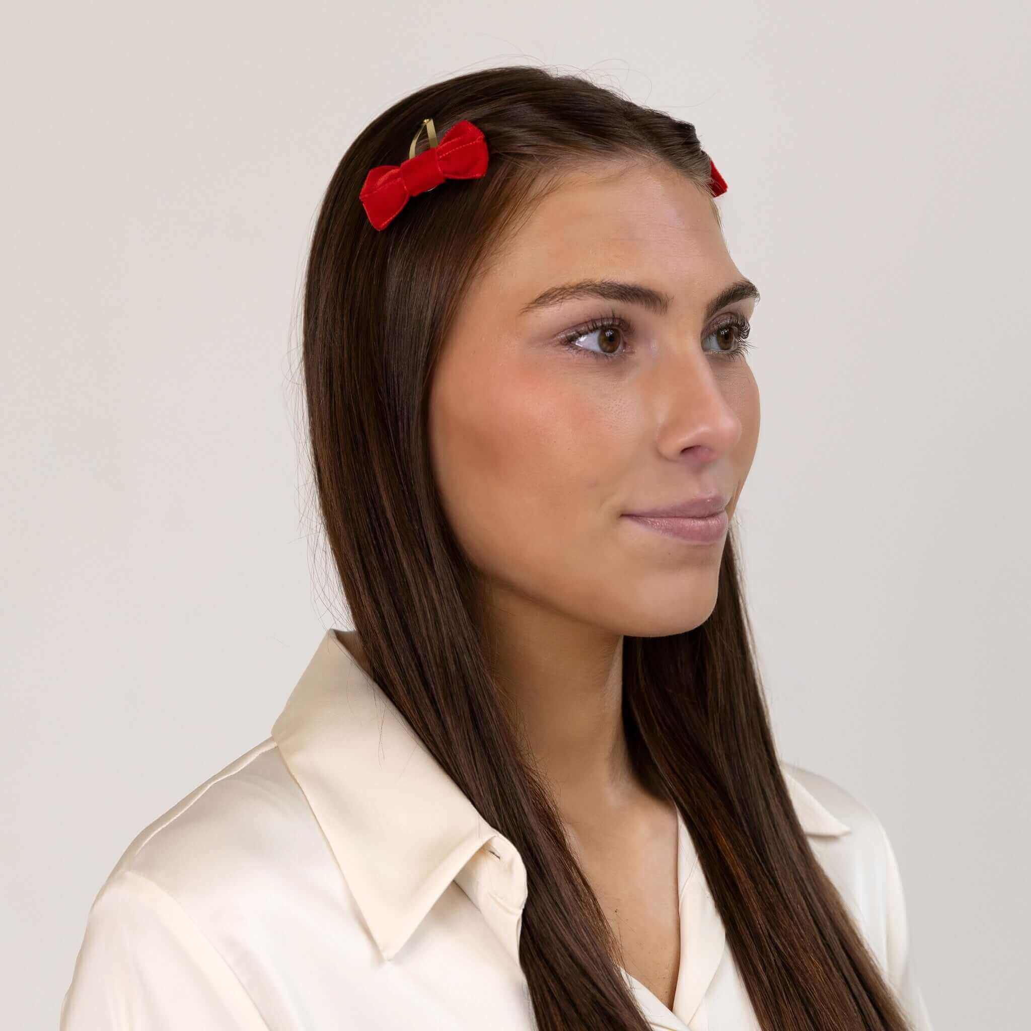 Red velvet snap clip bow. Vintage-Inspired Hair Bows.