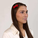 Red velvet snap clip bow. Vintage-Inspired Hair Bows.