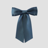 Mia Satin Hair Bow in Slate Blue on a white background