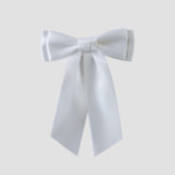 Mia Satin Hair Bow in white on a white background