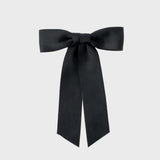 Sustainable recycled matte satin ribbon hair bow for women and girls in black, perfect for versatile styling.