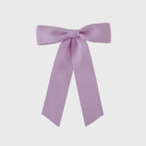 Sustainable recycled matte satin ribbon hair bow in soft lavender for women and girls, perfect for elegant styling.