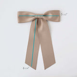 Zoe Petite Matte Satin Bow, eco-friendly hair accessory made of sustainable recycled ribbon, dimensions included.