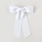 Sustainable recycled matte satin ribbon hair bow in white for women and girls, perfect for versatile styling.