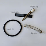 Hair clip choices - alligator clip with a no-slip grip or french barrette. Hair bow wil stay in place all day.
