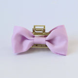 Lavender purple matte satin bow hair clip with gold claw – stylish and trendy