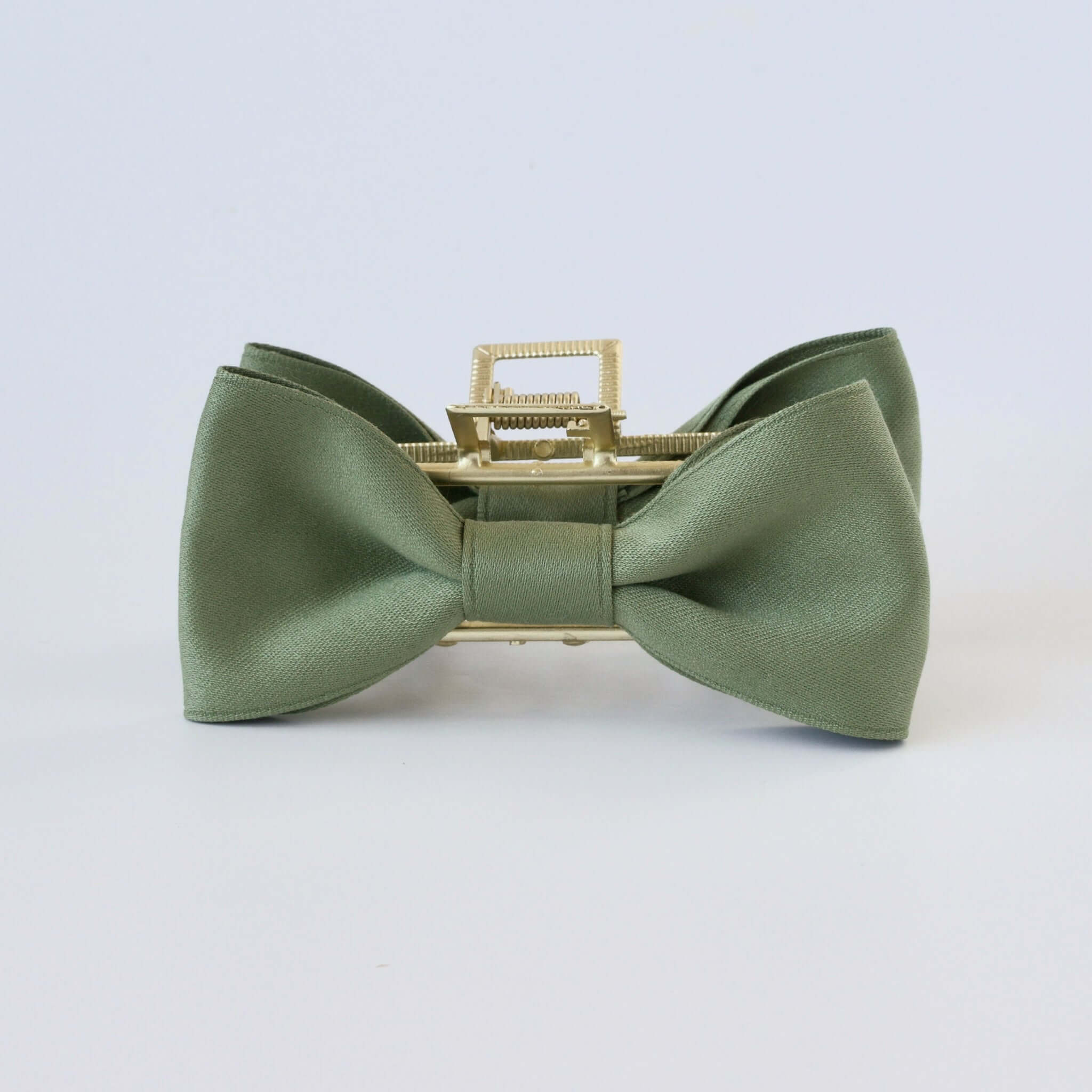 Olive green sustainable matte satin bow hair clip with gold claw – stylish and trendy