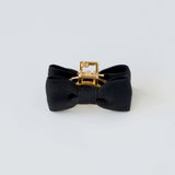 Black satin bow hair clip. Hair bow for adults.