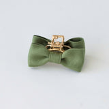 Olive green satin bow claw clip. Retro hair accessoy