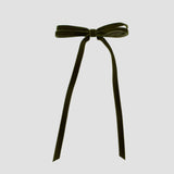 Olivia velvet hair bow in olive green on a white background