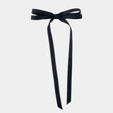 Olivia Matte Satin Bow in black, handcrafted with sustainable recycled ribbon for stylish hair accessorizing.