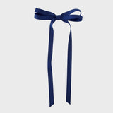Olivia Matte Satin Bow in navy blue, handcrafted with sustainable recycled matte satin ribbon for stylish occasions.