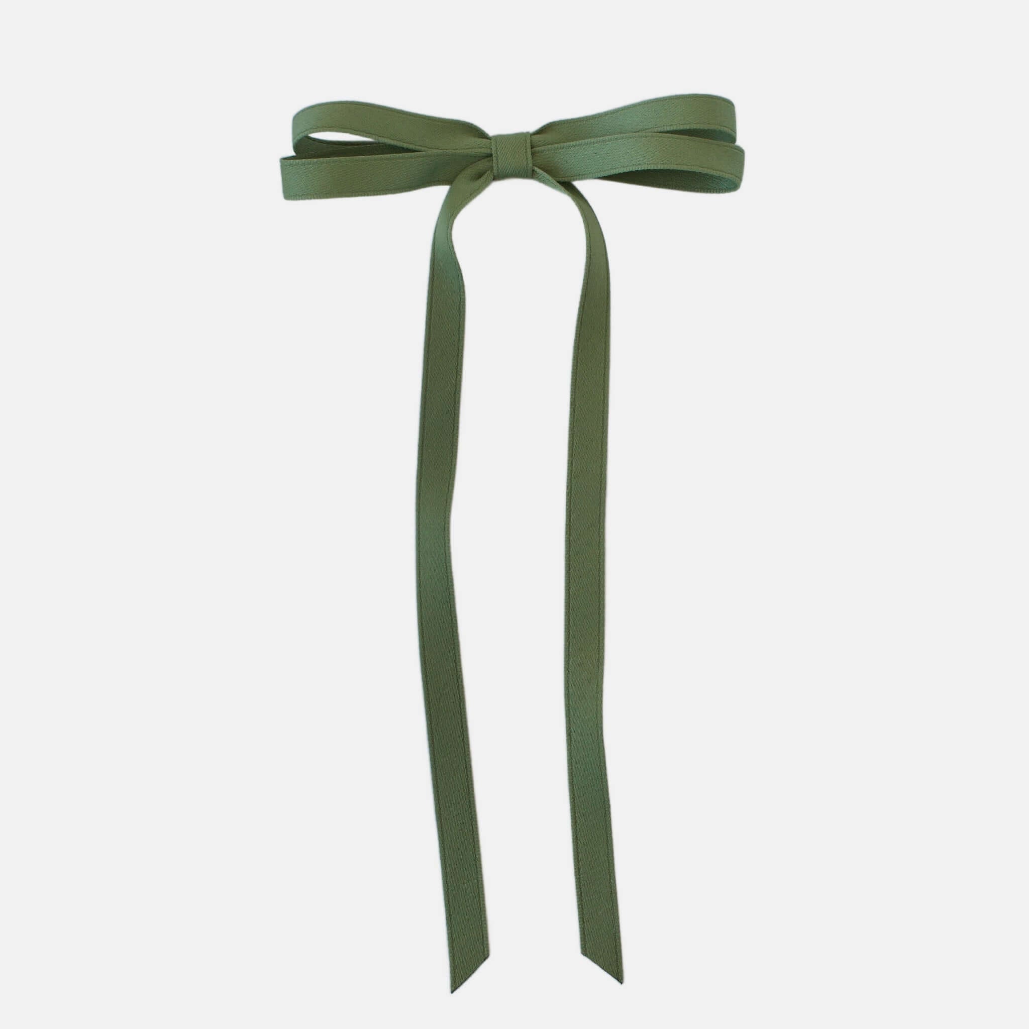 Olivia Matte Satin Bow, eco-friendly handmade hair bow with sustainable recycled matte satin ribbon and long tails.