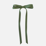 Olivia Matte Satin Bow, eco-friendly handmade hair bow with sustainable recycled matte satin ribbon and long tails.