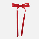 Olivia matte satin bow in red, handcrafted with sustainable recycled matte satin ribbon, perfect for various occasions.