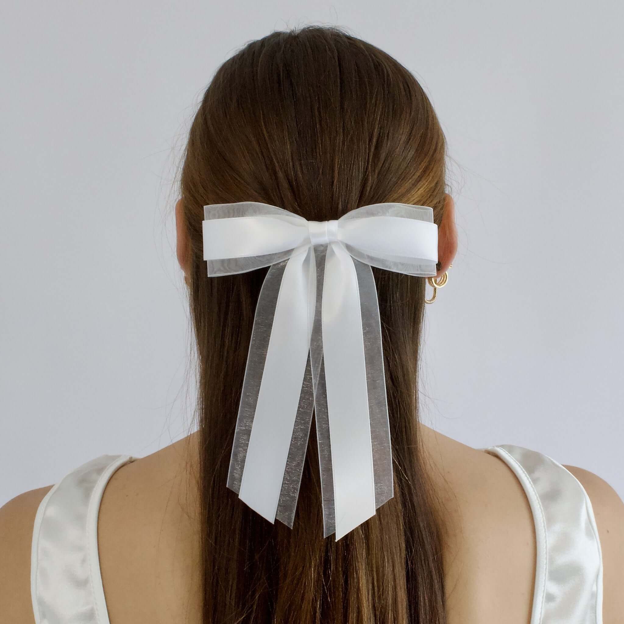 White Satin & Organza Zoe Petite Bow